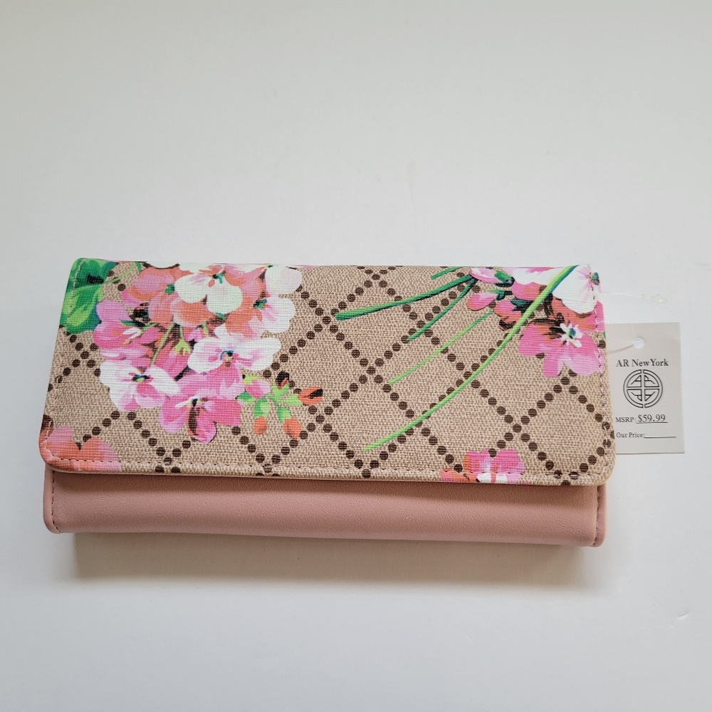 AR New York Snap Close Clutch Purse Wallet Floral & Pink Model A502-1